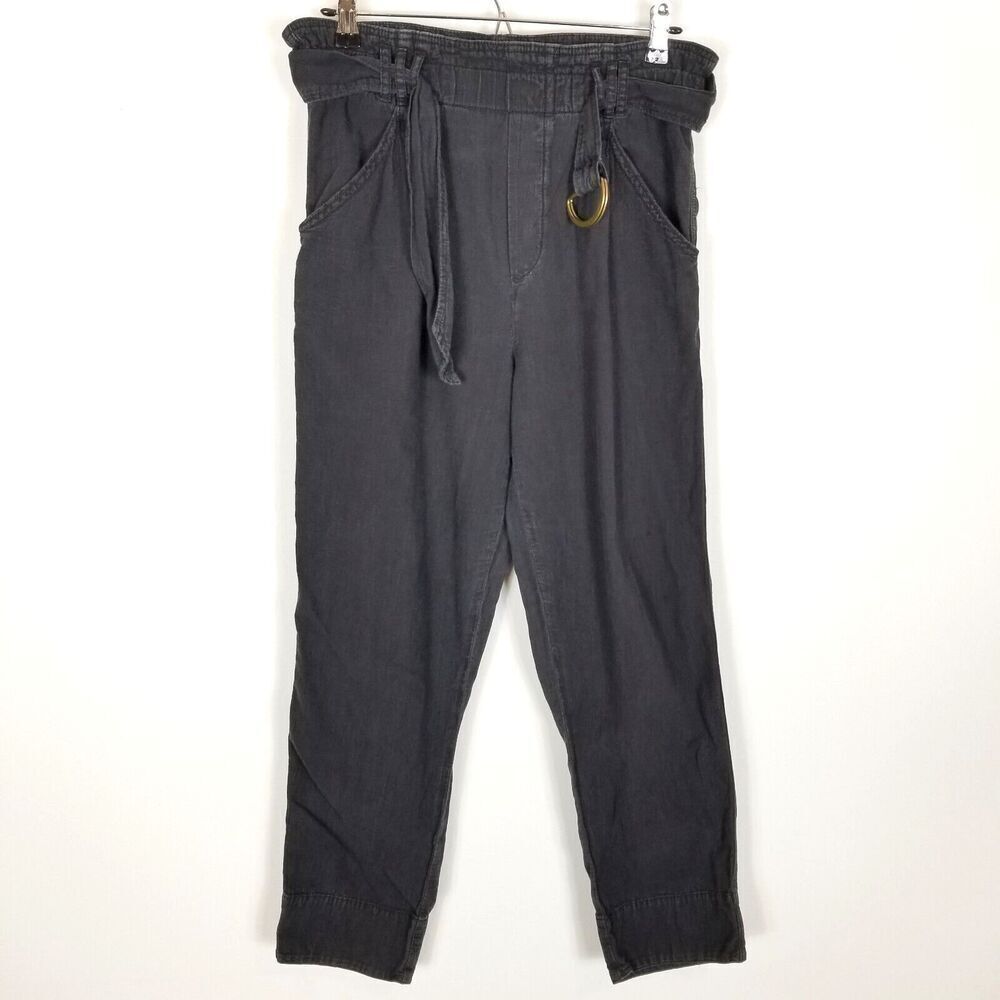 Anthropologie Women Cupro Wrap Trousers Size XS ‎ Black Pants Belted Ankle Boho